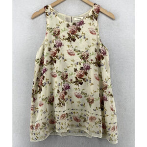 MAX STUDIO Top M Chiffon Double Layer Floral Tunic Sleeveless Blouse Off White